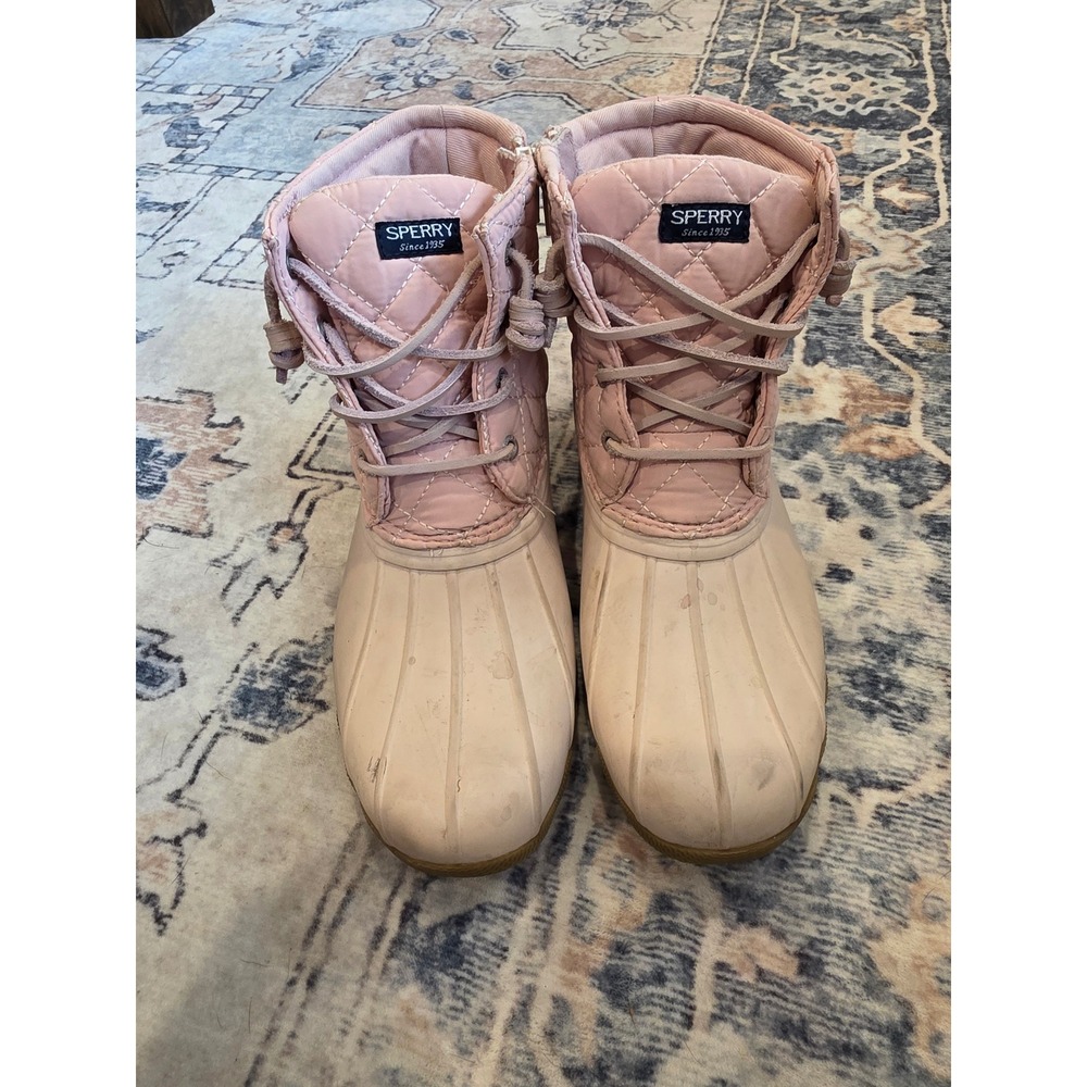 Sperry Youth Girls Size 5 Pink Blush Saltwater Nylon Quilted Rain Boots - Picture 3 of 5
